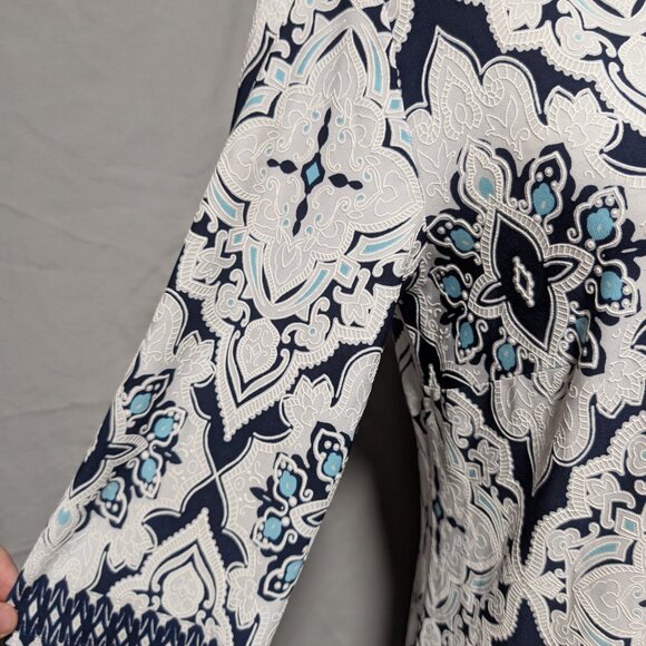 Studio One Women's Navy Blue White Printed Shift Boho Chic Dress Size Medium - Picture 4 of 9